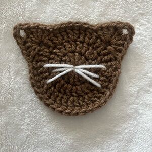 Brown Crochet Cat Face Coaster